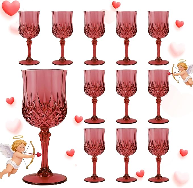 12Pack Plastic Wine Glasses, 7oz Vintage Goblets by LEYIQU