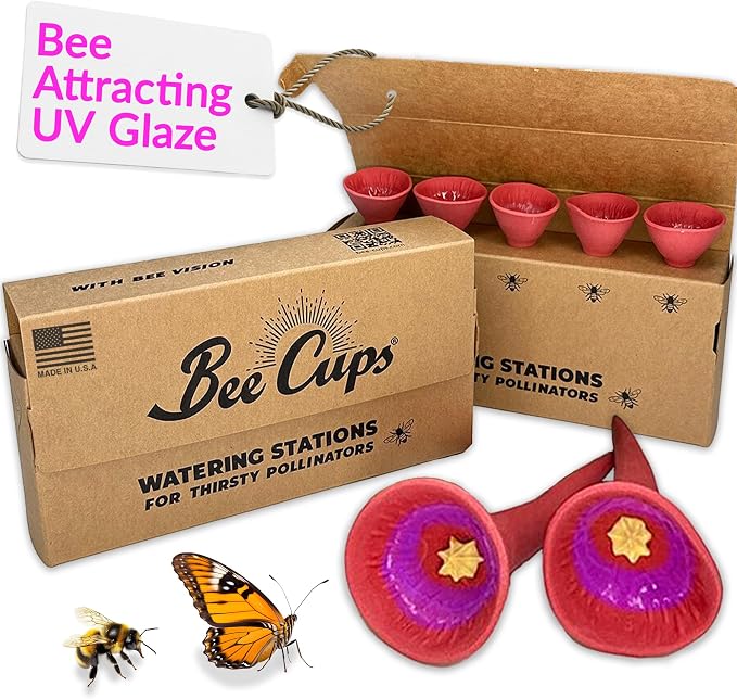 5 Pack, Bee Watering Station, 100% Handmade Porcelain, Bee and Butterfly Feeder by BeeCups