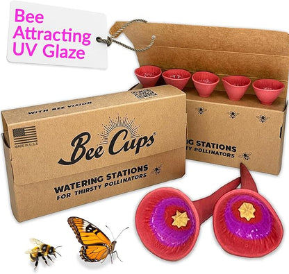 5 Pack, Bee Watering Station, 100% Handmade Porcelain, Bee and Butterfly Feeder by BeeCups