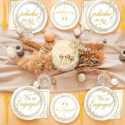 96Pcs Happy Engagement Party Supplies Engagement Paper Plates Napkins We're - Image 6