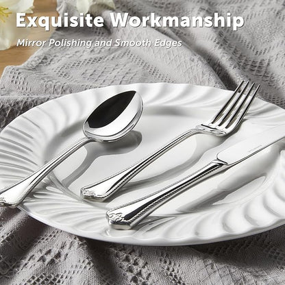 KINGSTONE Silverware Set, 30-piece 18/10 Stainless Steel Flatware Set Cutlery Set for 6, for Kitchen, Home, Wedding, Party, Mirror Polished and Dishwasher Safe, Featured Gifts