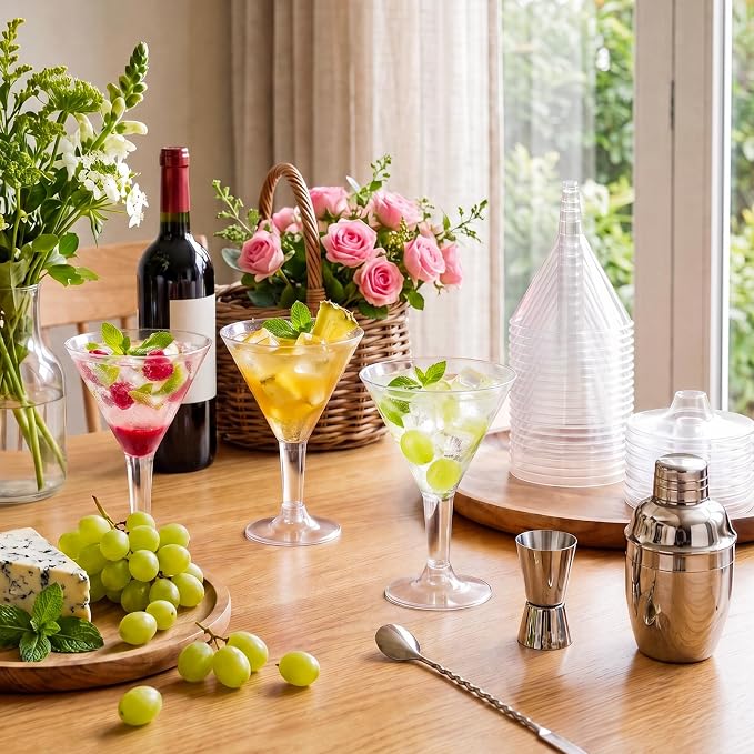 50 Pack Plastic Martini Glasses, 7 oz Disposable Clear Cocktail Cups - Image 3