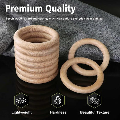 FoDau770 10pcs Natural Beech Wooden Rings, Unfinished Solid Wood Rings Heavy - Image 3