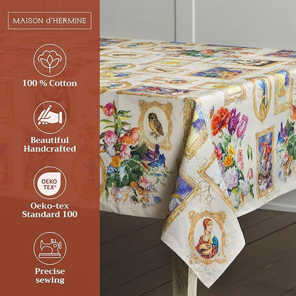 Maison d' Hermine Table Cloth Rectangle Table 100% Cotton 60 x 108 Inches Tablecloth Reusable Decorative for Dining Room Farmhouse Home Valentines Day Decorations Spring Summer - Masterpiece