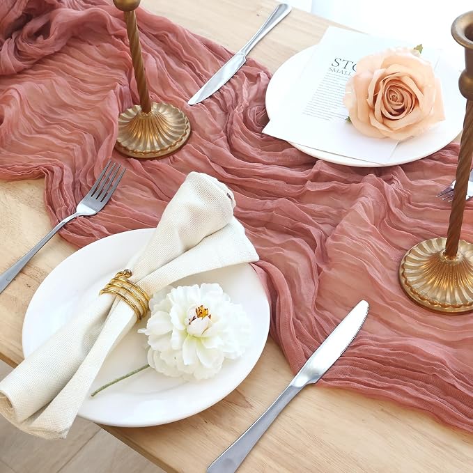 3 Pack Dusty Pink Cheesecloth Table Runner 120 Inch Boho Wedding Decor | - Image 6