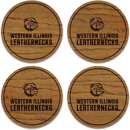 LazerEdge Western Illinois Leatherbacks Wooden Coaster Set - Cherry Wood - Officially Licensed Product - 4-Pack