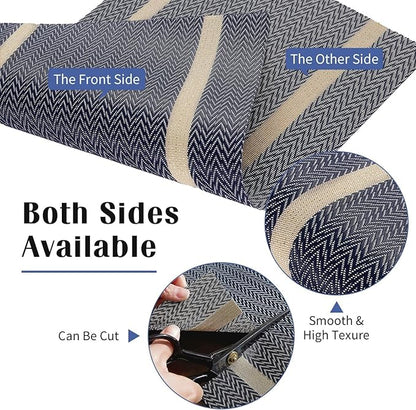 FAVE Placemats Set of 8 Blue Placemats Woven with Golden Thread Durable and Wipeable Vinyl Placemats Table Mats Set of 8 for Wedding, Banquet, Birthday, Party, Restaurant (Blue, 12"x18"-8PCS)