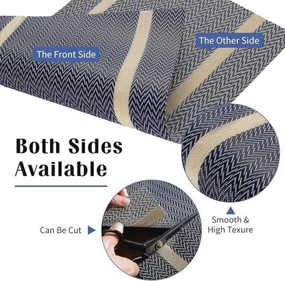 FAVE Placemats Set of 12 Blue Placemats Woven with Golden Thread Durable and Wipeable Vinyl Place Mats Heat Resistant Table Mats Set of 12 for Kitchen Table (Blue, 12"x18"-12PCS)