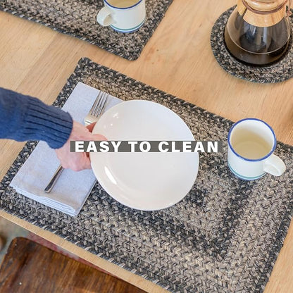 Homespice Flint Hill Braided Oval Table Runner, Warm Primitive Decor, Grey 11x36 - Jute Dining Table Accessories - Rich Colors, Easy to Clean, Durable and Protects Furniture