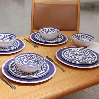 Melamine Dinnerware Set, 12 Pieces Plates and Bowls Set, Unbreakable Dish Set,Lightweight,Camping,Dishwasher Safe,Service for 4, Blue-purple