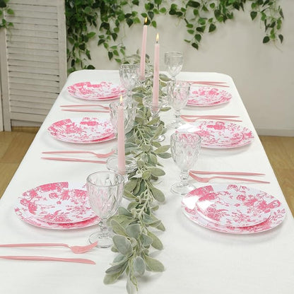 Efavormart 10-Pack French Toile Plastic Dessert Plates – Pink & White Floral - Image 5