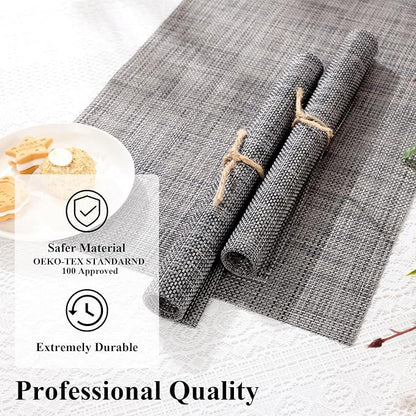 SHACOS Placemats Set of 4 for Dining Table Woven Vinyl Reversible Table Mats Wipe Clean Non Slip Place Mats Indoor Outdoor, Dark Gray