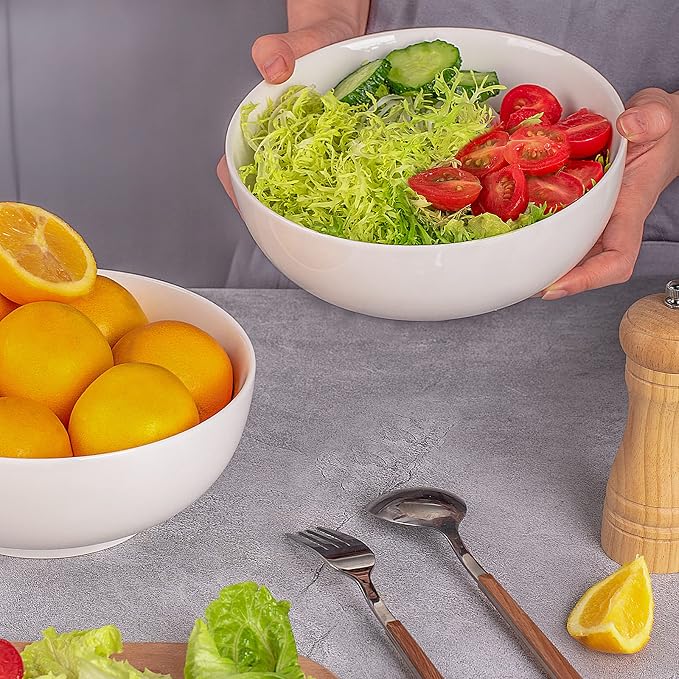 DELLING 60 Oz Large Serving Bowls Set of 3, 8 Inch White Ceramic Mixing Bowls - Image 8