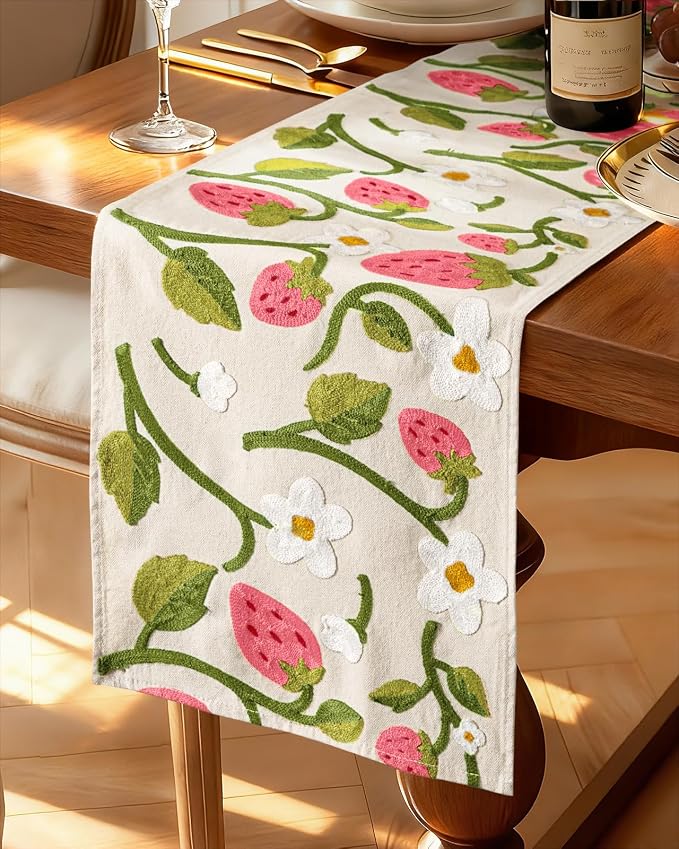 Canvas Embroidered Narrow 13"x 90" Table Runner, Rustic texture, Machine by Kokaaee