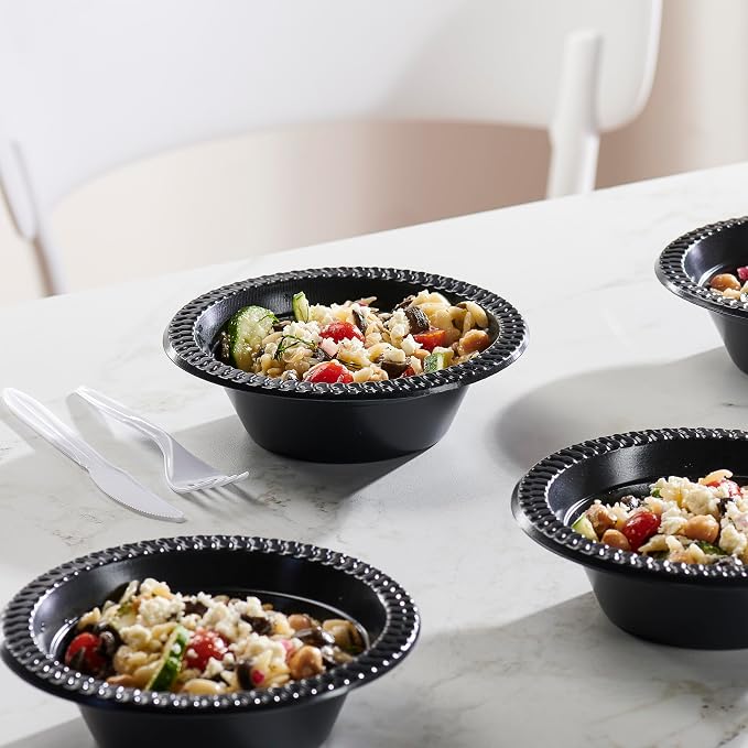 PLASTICPRO 200 PCS Black Plastic Bowls Light Weight 12 oz Plastic Soup Bowls - Image 3