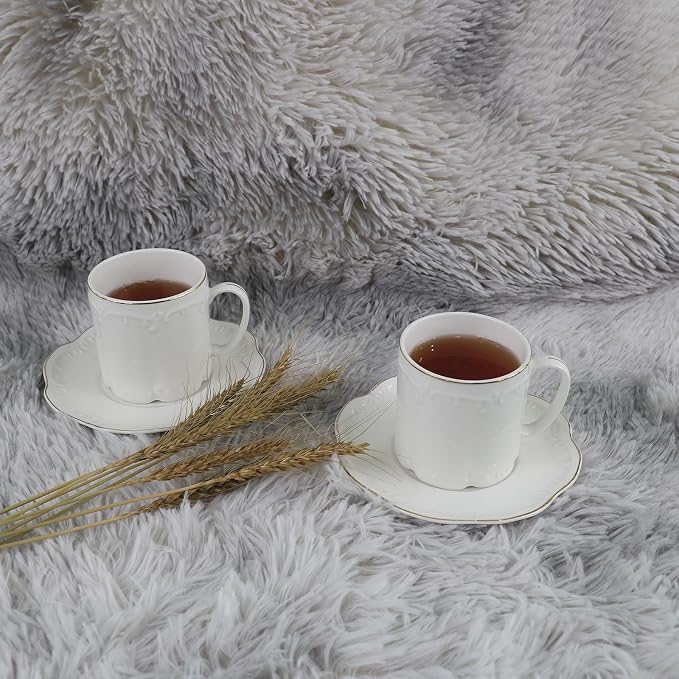 GuangYang 7oz Fine Porcelain Tea Cups and Saucers Set - Image 5