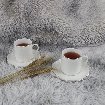 GuangYang 7oz Fine Porcelain Tea Cups and Saucers Set - Image 5