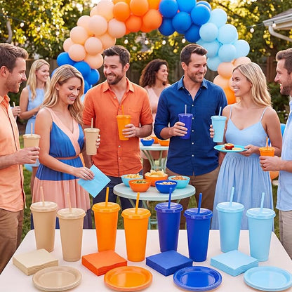 Skylety 24 Pcs Blue and Orange Plastic Cups - Image 6