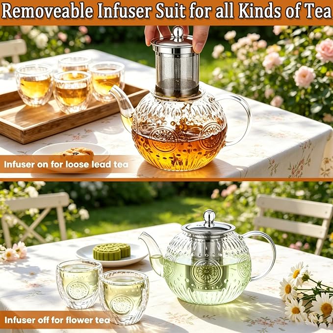 Amzcku 50OZ/1500ml Vintage Glass Teapot Set - Image 8
