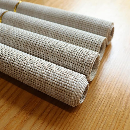 Placemats Set of 4,Heat Resistant Non-Slip Table Mats,Place mats for Dining Table,Washable Durable PVC Vinyl Woven Placemat（Beige）