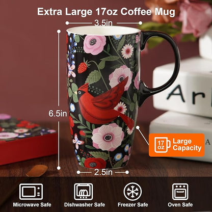 Topadorn 17oz Ceramic Mug with Lid&Gift Box, Scandinavian Floral Botanical | - Image 9
