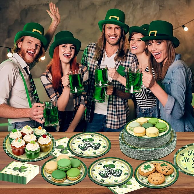 60pcs St.Patrick's Paper Plates and Napkins Party Supply, Serve 20 | Shamrock - Image 2
