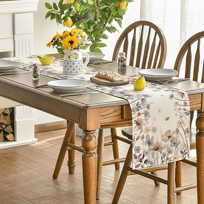 Artoid Mode Brown Poppy Flowers Floral Blossom Summer Table Runner, Spring Fall - Image 4