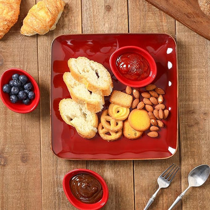 vicrays Ceramic Dipping Sauce Bowls – Small Charcuterie Dip Cups Cooking Prep Condiment Oil Dish Mini Tapas Plates for Soy Sushi Salsas Wasabi Appetizer Dessert - Set of 6 Red