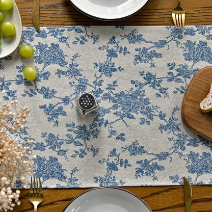 Artoid Mode Dark Grey 13x60 Inch Chinoiserie Table Runner | Monochrome sketch - Image 4