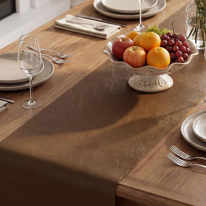Artoid Mode Brown Double Sided Vinyl Faux Leather Table Runner, Seasonal - Image 8