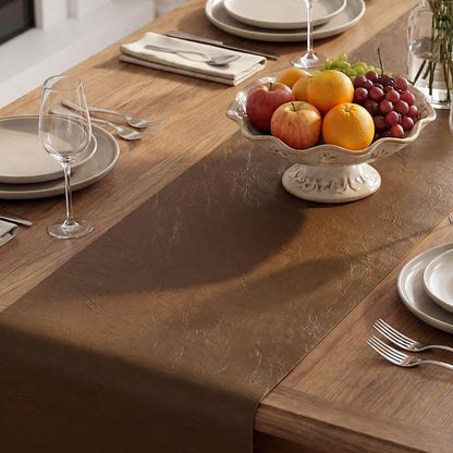 Artoid Mode Brown Double Sided Vinyl Faux Leather Table Runner, Seasonal - Image 8