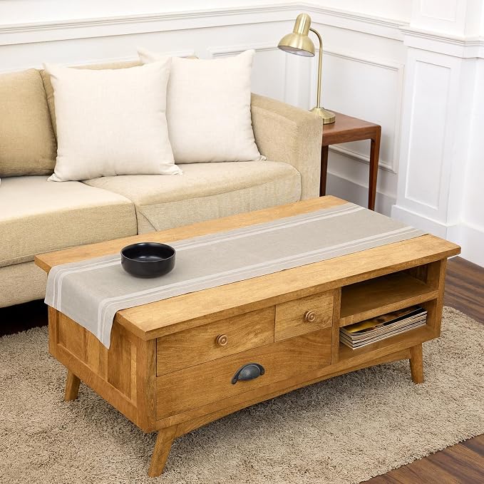 Solino Home 100% Pure Linen Table Runner, 14 x 60 in, French Stripe | Table by SolinoHome