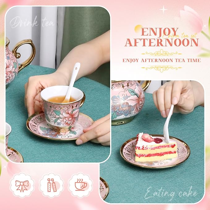 21 Pcs Ceramic Teapot Set Vintage Porcelain Tea Cups - Image 7