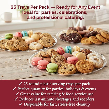 Smarty Had A Party 16 Inch Clear Round Plastic Serving Tray – Heavy-Duty Plastic Serving Trays for Catering, Parties & Buffets, Elegant Disposable Party Platters for Food – Set of 25