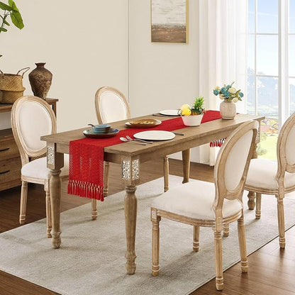 Macrame Style Boho Table Runner, 12x72 Inch Red | Woven Boho Table Runner - Image 3