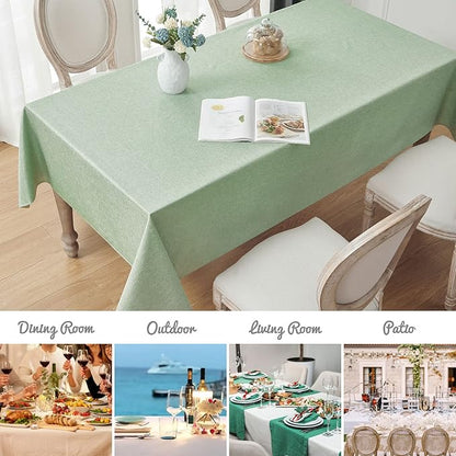 Rectangle Tablecloth Linen Textured Waterproof & Stain Resistant Table Cloth Wrinkle Free Decorative Fabric Farmhouse Table Cover for Dining/Party/Buffet/Wedding, 60 x 144 Inch, Sage Green