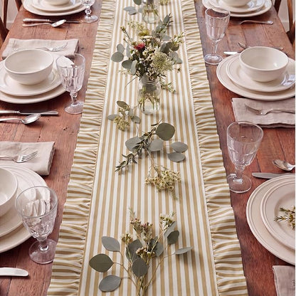 HunnmingRe Ruffle Trim Boho Table Runner Farmhouse Rustic Stripes Scalloped - Image 7