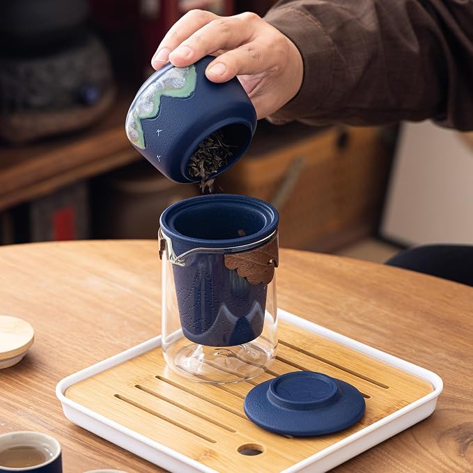 Portable Gongfu Tea Set with Travel Case, Ceramic Tea Set with Glass Teapot - Image 6