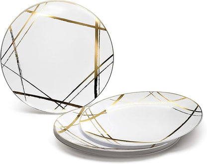 " OCCASIONS " 120 Plates Pack,(60 Guests) Premium Wedding Party Disposable Plastic Plates Set -60 x 10.25'' Dinner + 60 x 7.5'' Salad/Dessert (Monet, White & Gold)