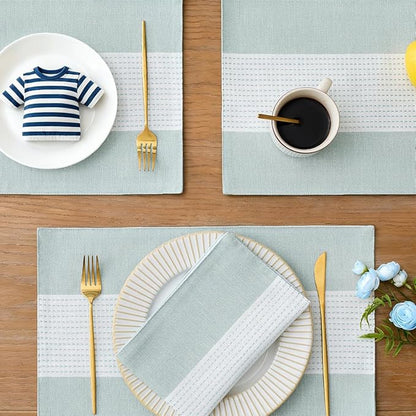Wracra Linen Placemats Set of 4, Aqua Blue Place Mats - Image 6