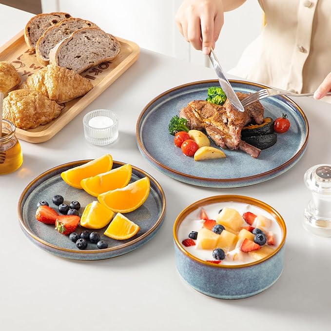 vancasso ONION Ceramic Plates and Bowls Sets, 24 Pieces Blue Dinnerware Sets - Image 5