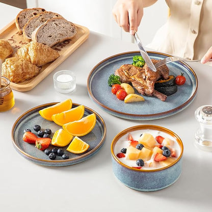 vancasso ONION Ceramic Plates and Bowls Sets, 24 Pieces Blue Dinnerware Sets - Image 5
