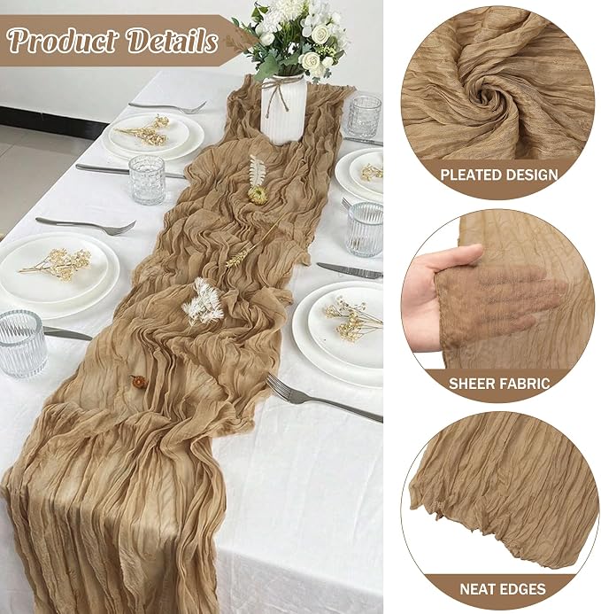 6 Pieces Nude 10FT Cheesecloth Table Runner Boho Gauze Fabric Table Runner - Image 2