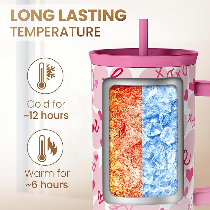 SANDJEST Heart Tumbler with Handle 40oz, Valentines Stainless Steel Insulated - Image 4