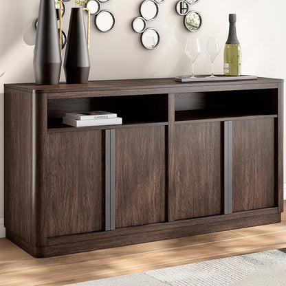 Signature Design by Ashley Kendamor Contemporary Dining Server with Open Cubby and Adjustable Shelves, Dark Brown