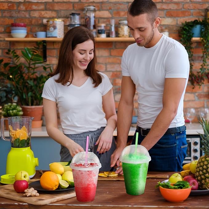 6 Set Slushie Cups with Dome Lids and Straws Detachable Spoon Straws Reusable - Image 7