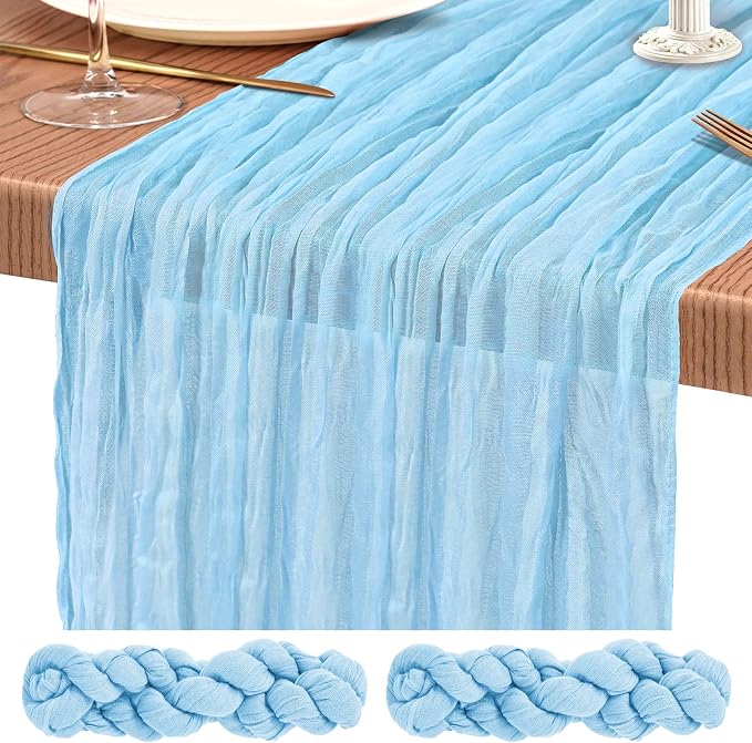 Showgeous 2 Pack Baby Blue Cheesecloth Table Runners Boho Wedding Decor | by Showgeous