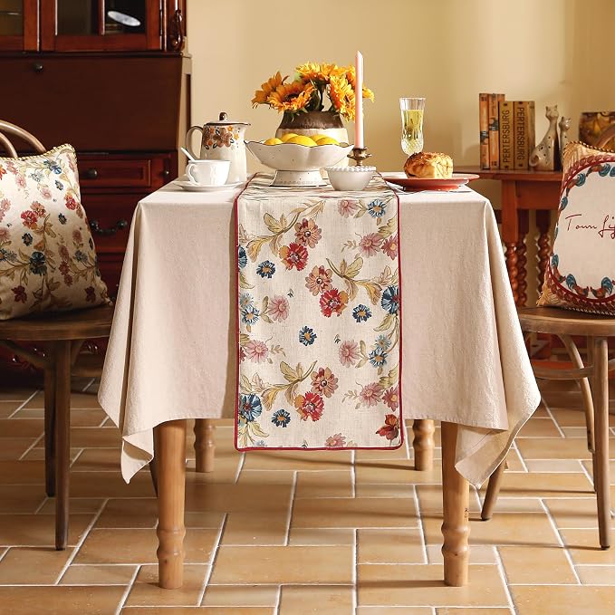 patdrea Designer Farmhouse Linen Thick Table Runner, Rustic Cottage Beige - Image 2