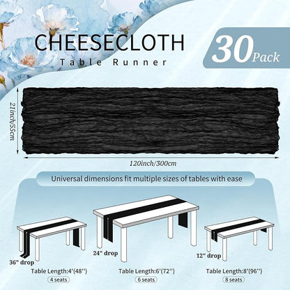 30 Pack Cheesecloth Table Runner 10FT Black Table Runner Boho Gauze Cheese - Image 2