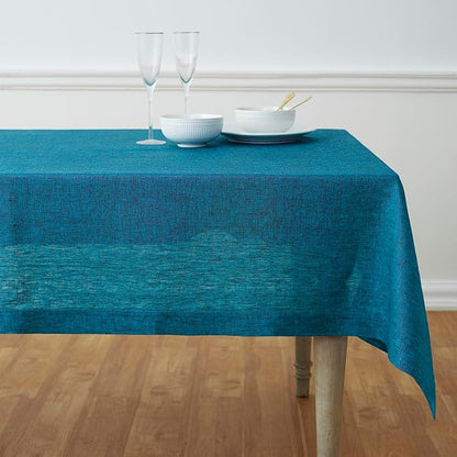 Solino Home Linen Tablecloth 60 x 120 Inch - 100% Pure Linen Chambray Teal Table Cloth for Rectangle Tables - Athena, Machine Washable Tablecloth for Spring, Easter, St Patricks Day